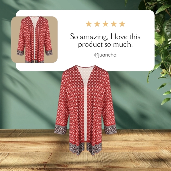 New!  Boho Kimono Vest, Tribal Print, Lightweight, Open Front, Casual Size large - Picture 6 of 9